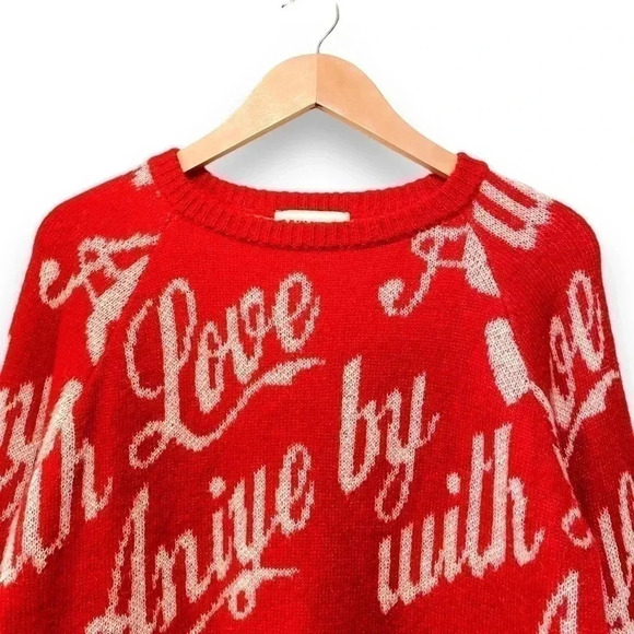 Aniye By With Love Red White Mohair Blend Pullover Crewneck Sweater Size XS - Picture 2 of 6